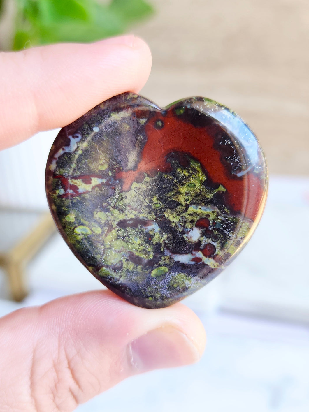 Dragons Bloodstone Heart Thumb Stone - 40mm