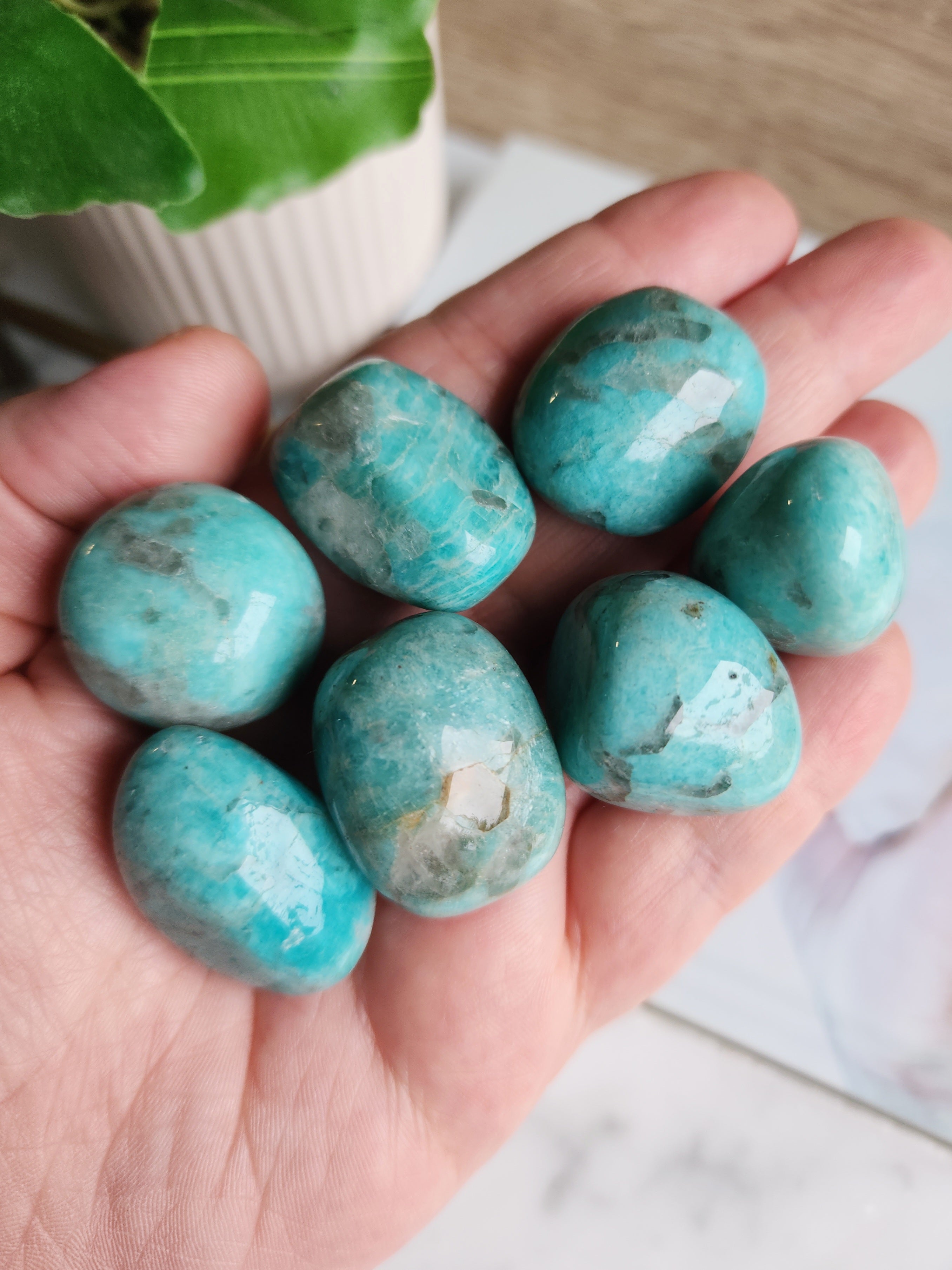Polished Amazonite with Smoky Quartz tumble stone featuring natural  blue-green and smoky grey tones
