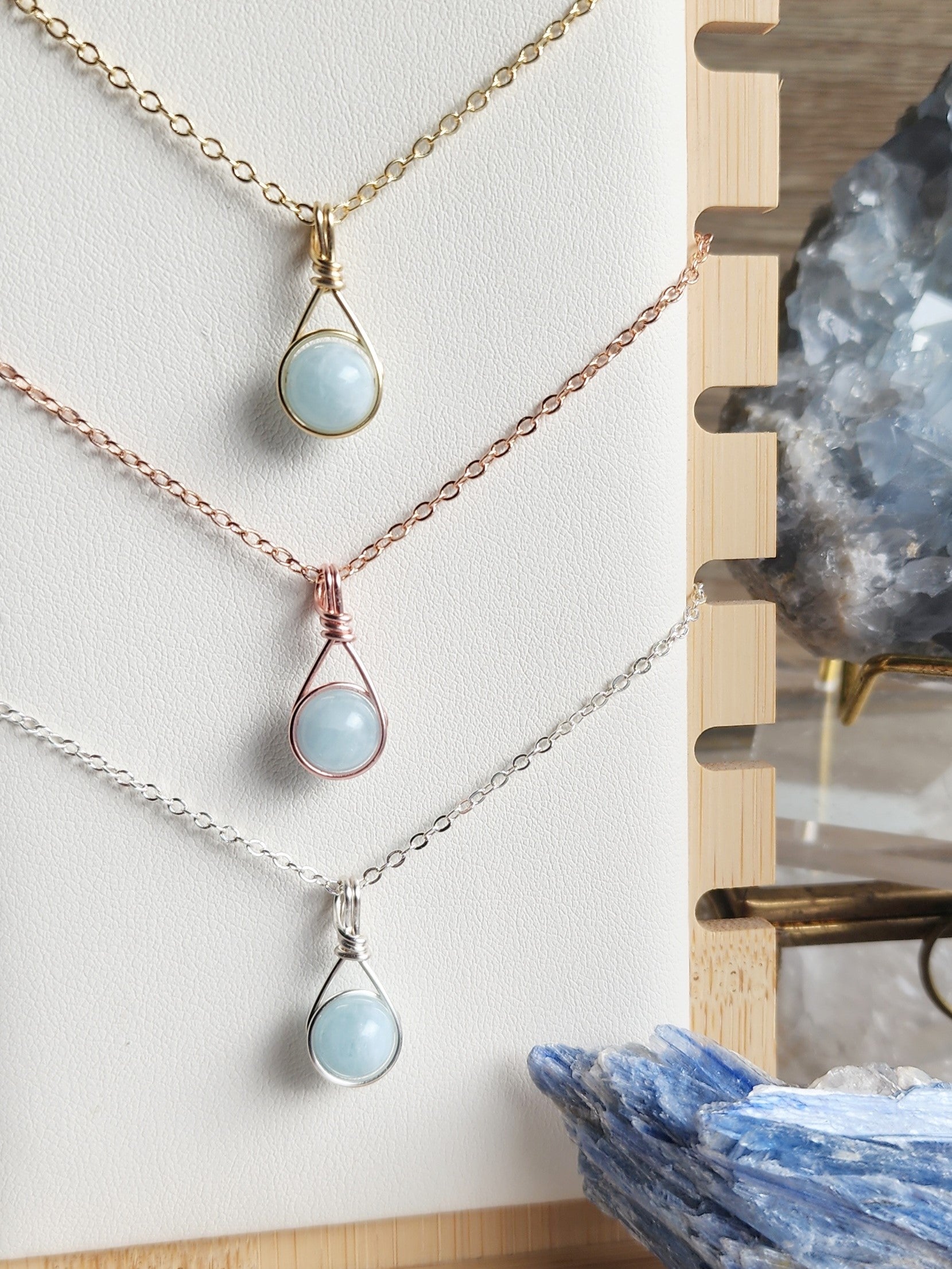 Handcrafted Delica crystal necklace by Anay Crystals, featuring a polished gemstone in a minimalist wire-wrapped setting designed for everyday wear.