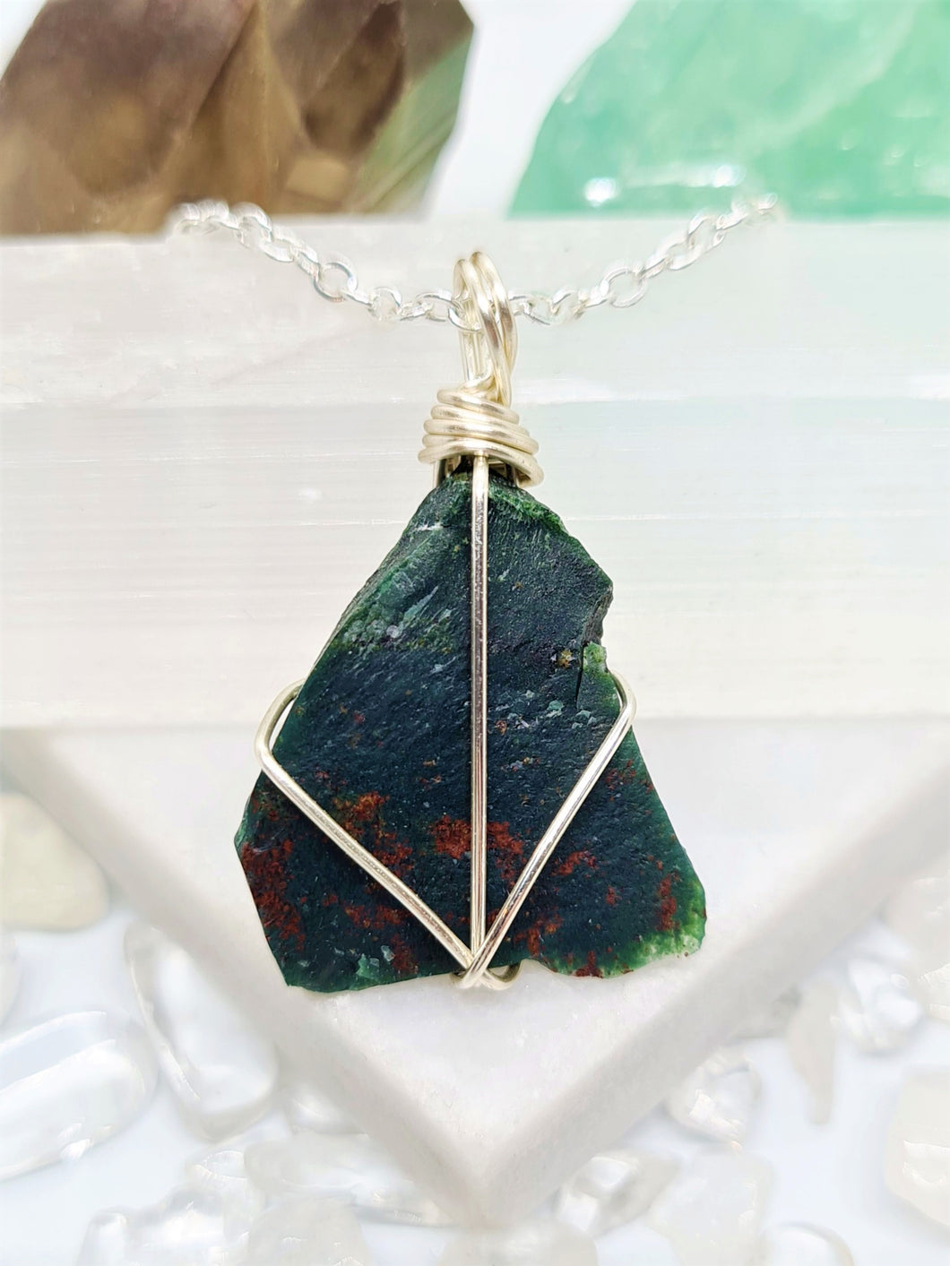 Bloodstone Rough - Silver 20 Inch length