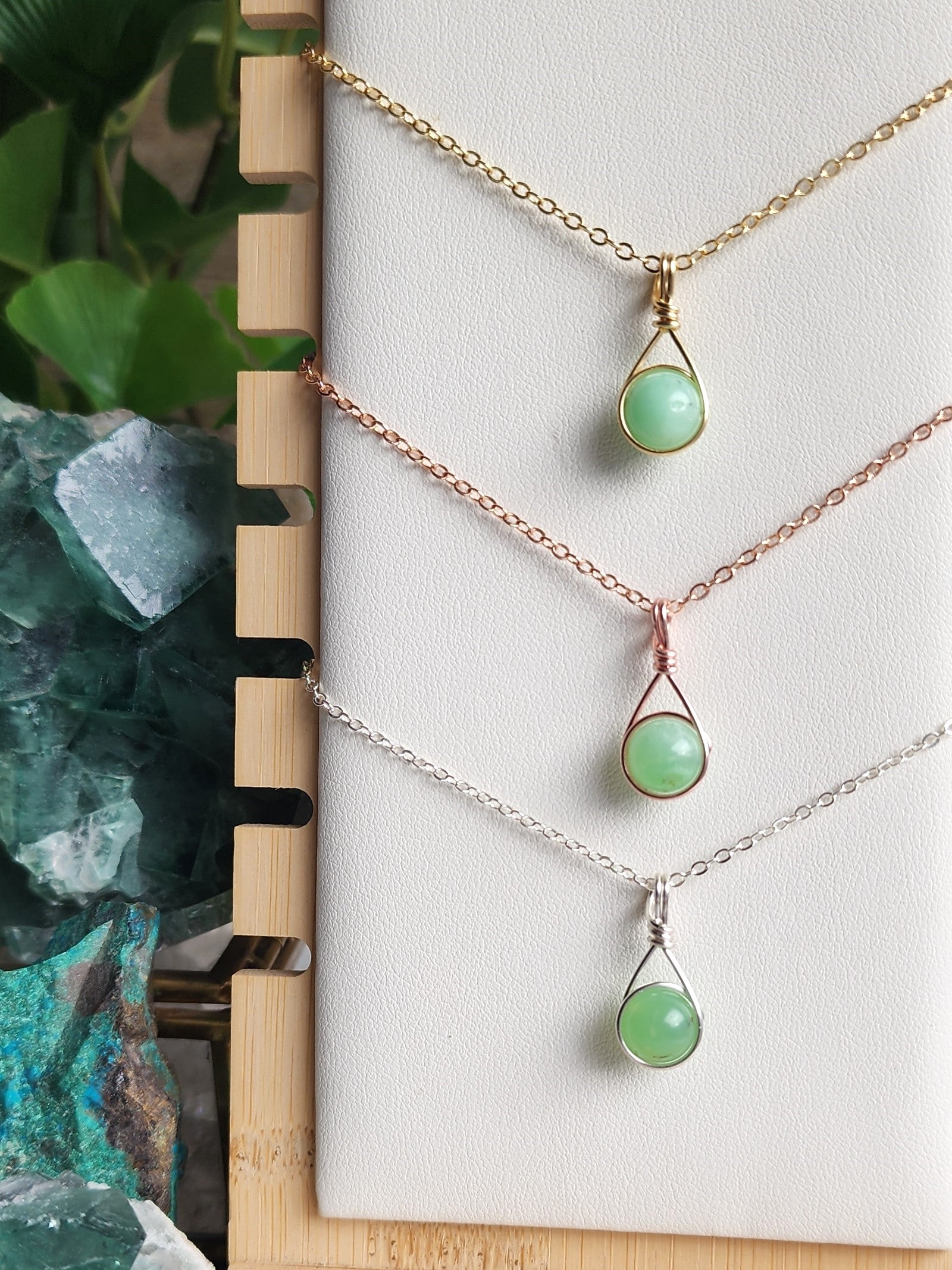 Handcrafted Delica crystal necklace by Anay Crystals, featuring a polished gemstone in a minimalist wire-wrapped setting designed for everyday wear.