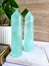Load image into Gallery viewer, Aqua Green Fluorite Tower - 10cm (Cylindrical)
