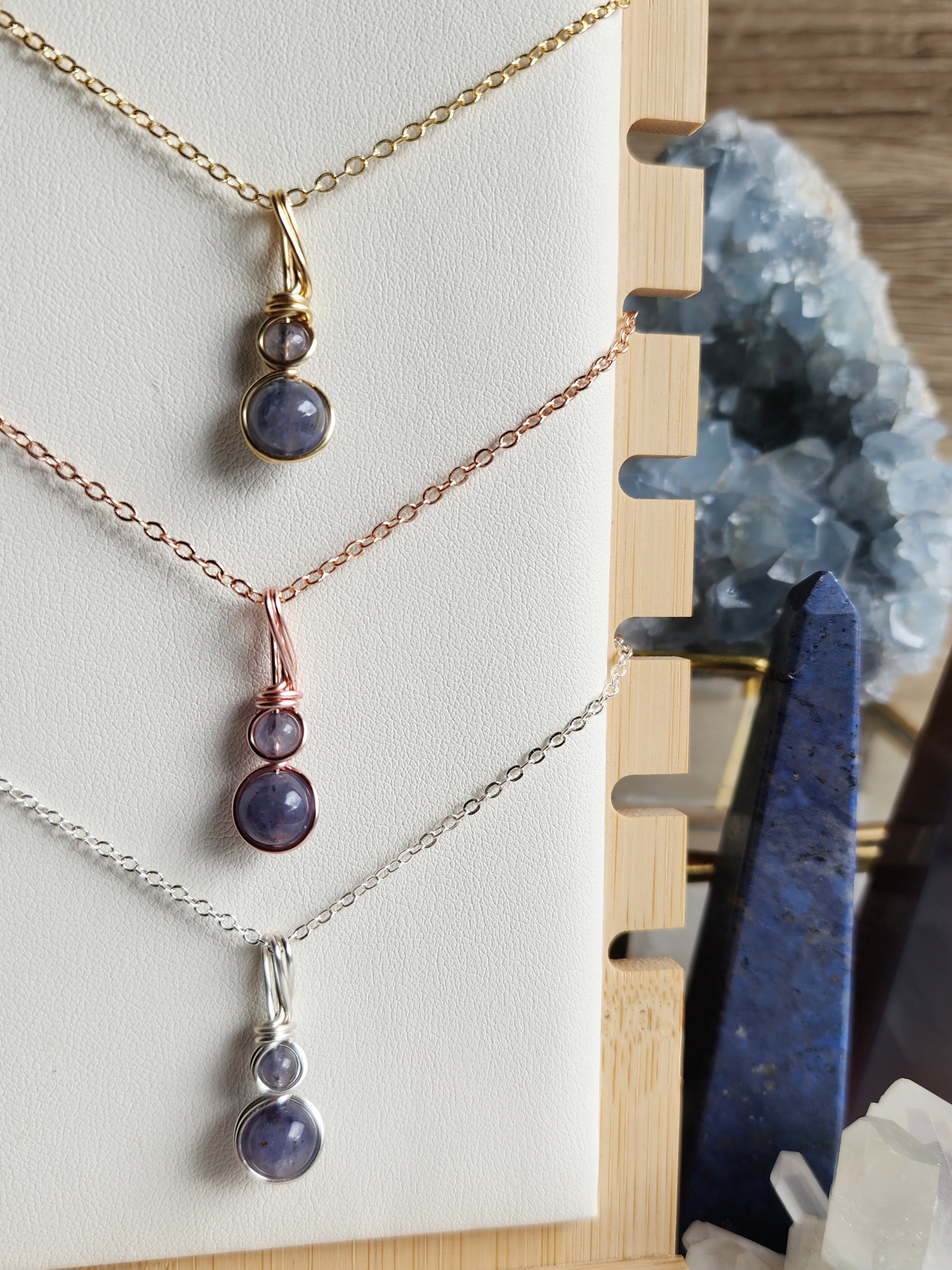Handcrafted Tera crystal necklace by Anay Crystals, featuring two polished gemstone in a minimalist wire-wrapped setting designed for everyday wear.