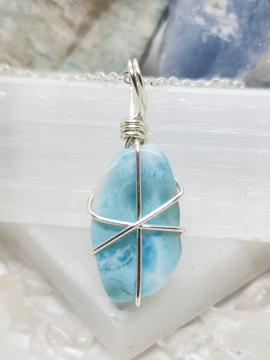 Larimar Wrap - Silver 16 Inch length