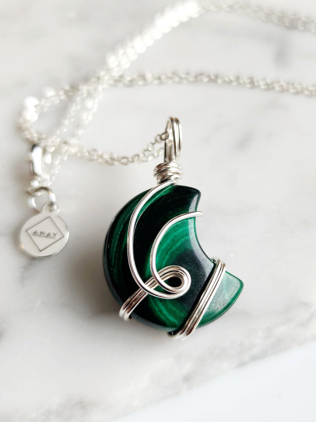 Malachite Moon - Silver 22 Inch length