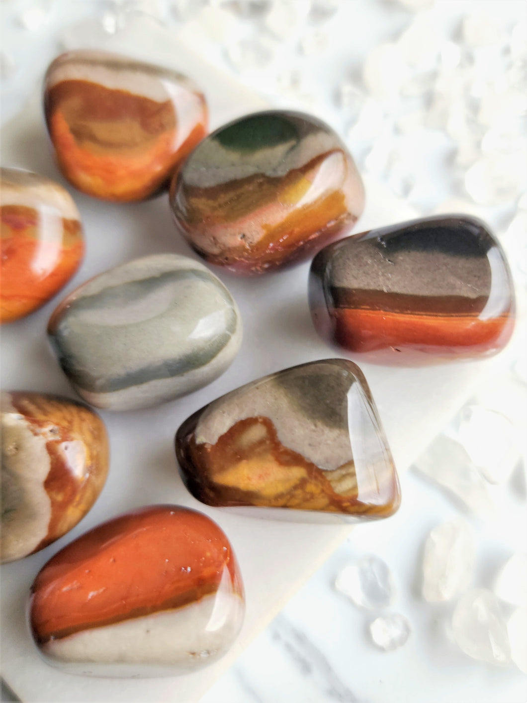 Polychrome Jasper is believed to possess grounding and nurturing qualities, promoting a sense of stability and balance