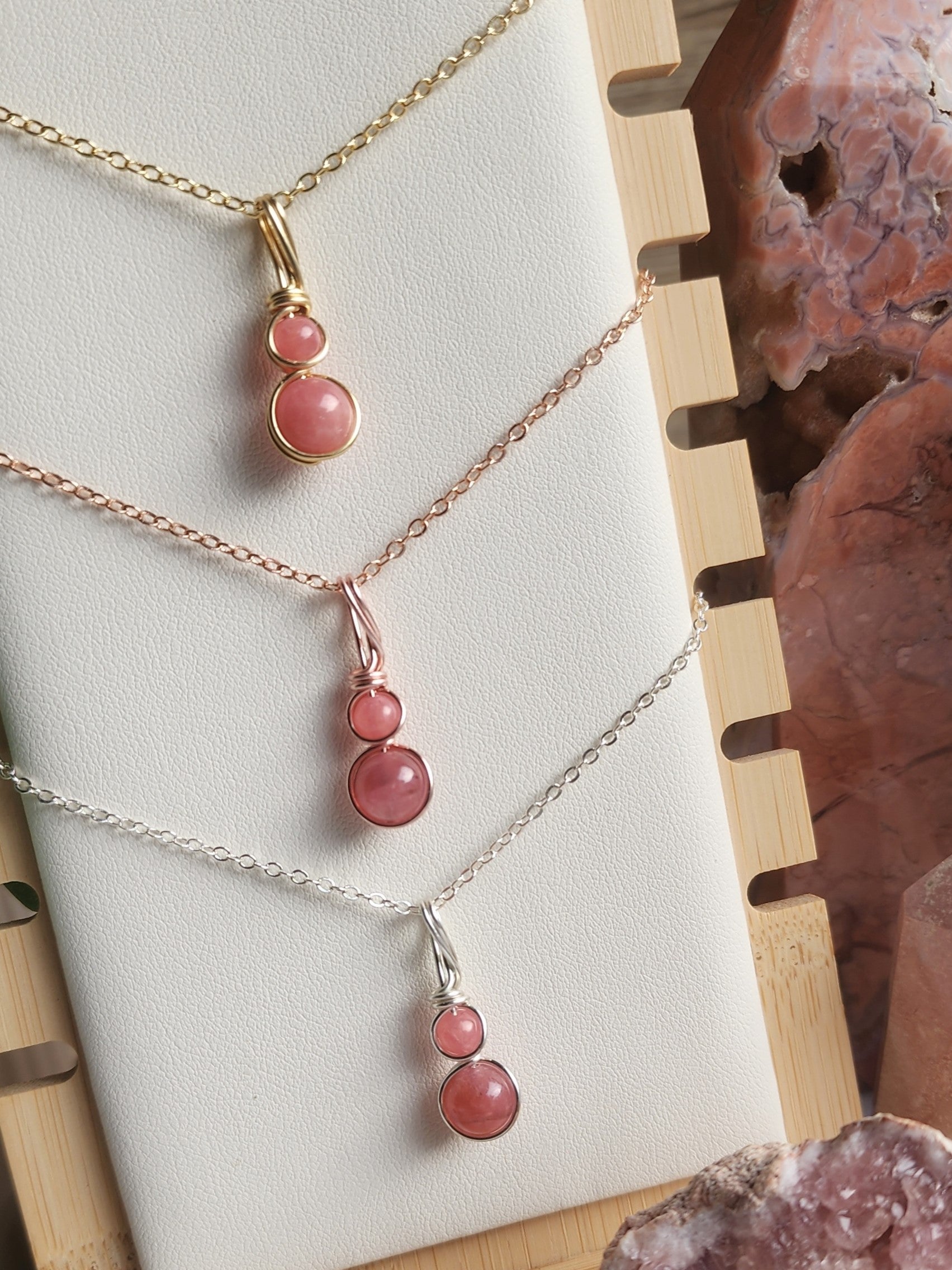 Handcrafted Delica crystal necklace by Anay Crystals, featuring two polished gemstone in a minimalist wire-wrapped setting designed for everyday wear.