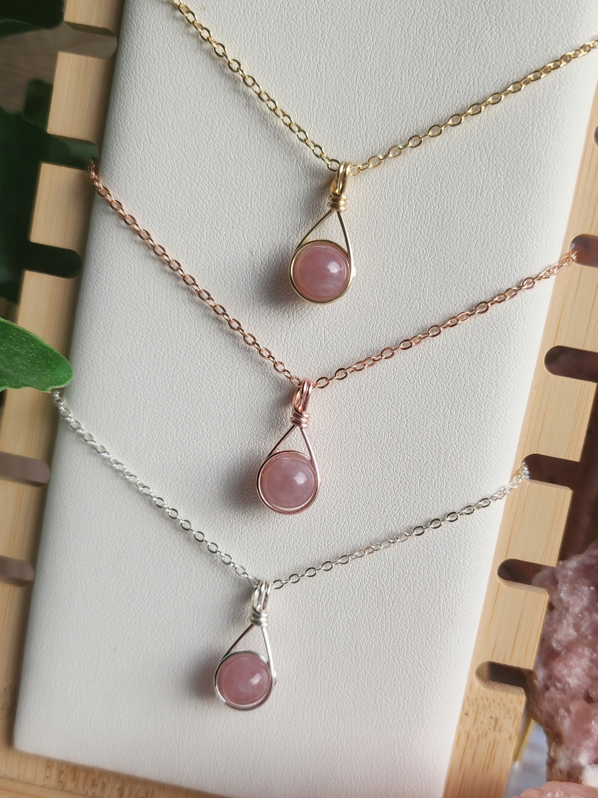 Handcrafted Delica crystal necklace by Anay Crystals, featuring a polished gemstone in a minimalist wire-wrapped setting designed for everyday wear.