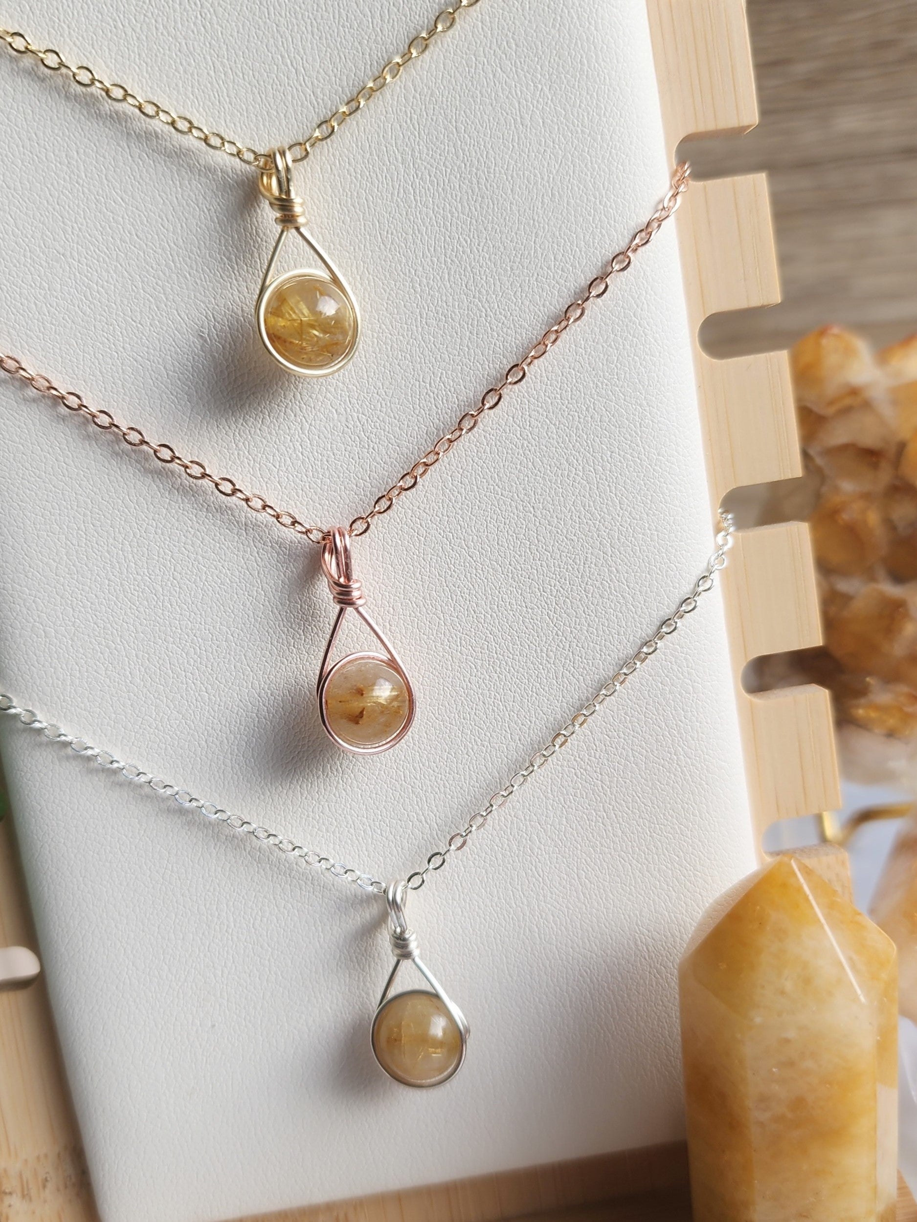 Handcrafted Delica crystal necklace by Anay Crystals, featuring a polished gemstone in a minimalist wire-wrapped setting designed for everyday wear.