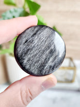 Load image into Gallery viewer, Silver Sheen Obsidian Palm Stone - 40mm
