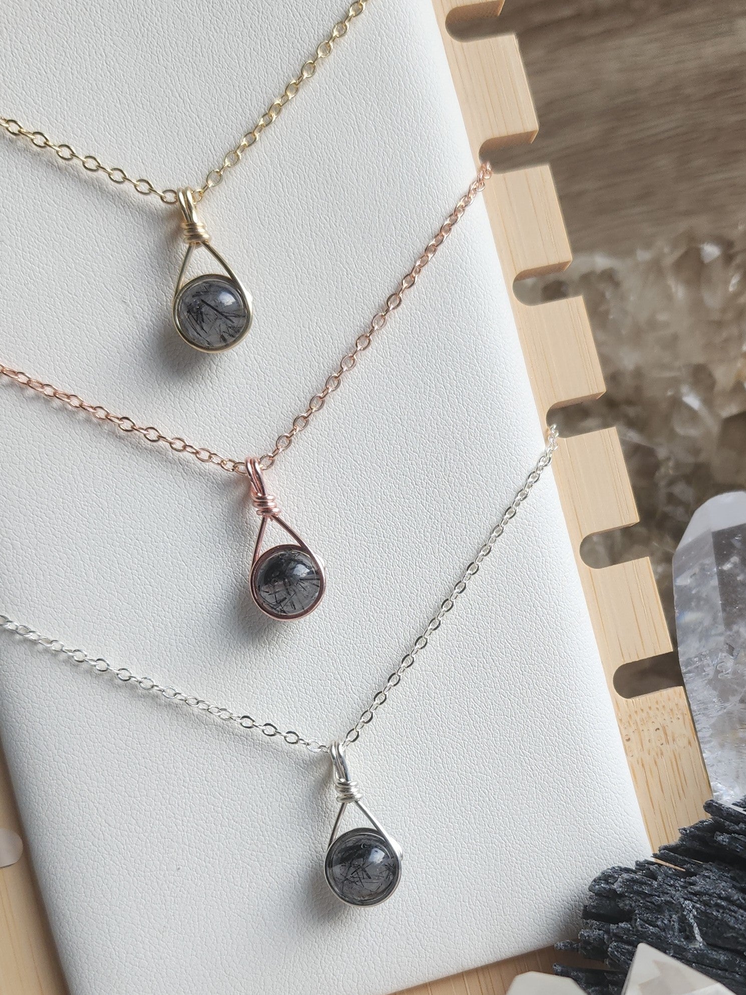 Handcrafted Delica crystal necklace by Anay Crystals, featuring a polished gemstone in a minimalist wire-wrapped setting designed for everyday wear.