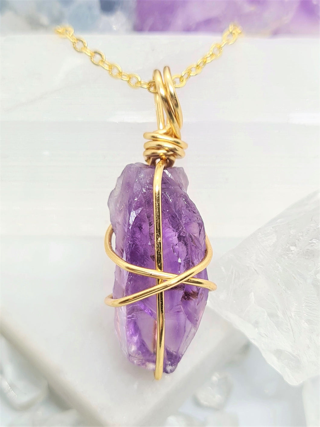 Amethyst Crystal Point - Gold 18 Inch length