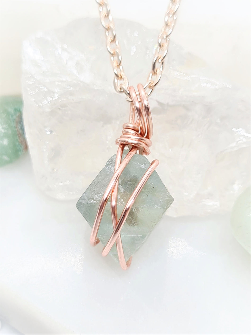 Aqua Fluorite Crystal - Rose Gold 20 Inch length