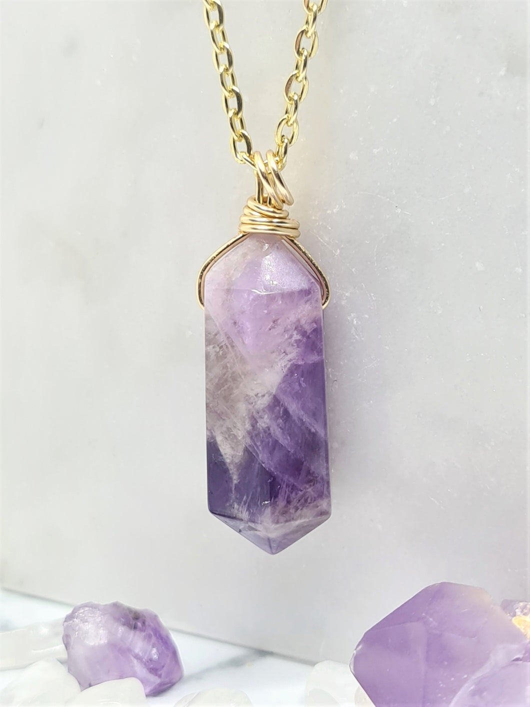 Chevron Amethyst Polished Point  - Gold 24 Inch length