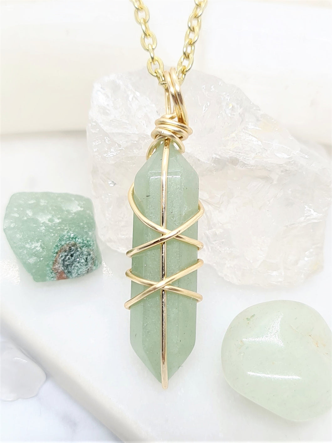 Green Aventurine Polished Point - Gold 20 Inch length