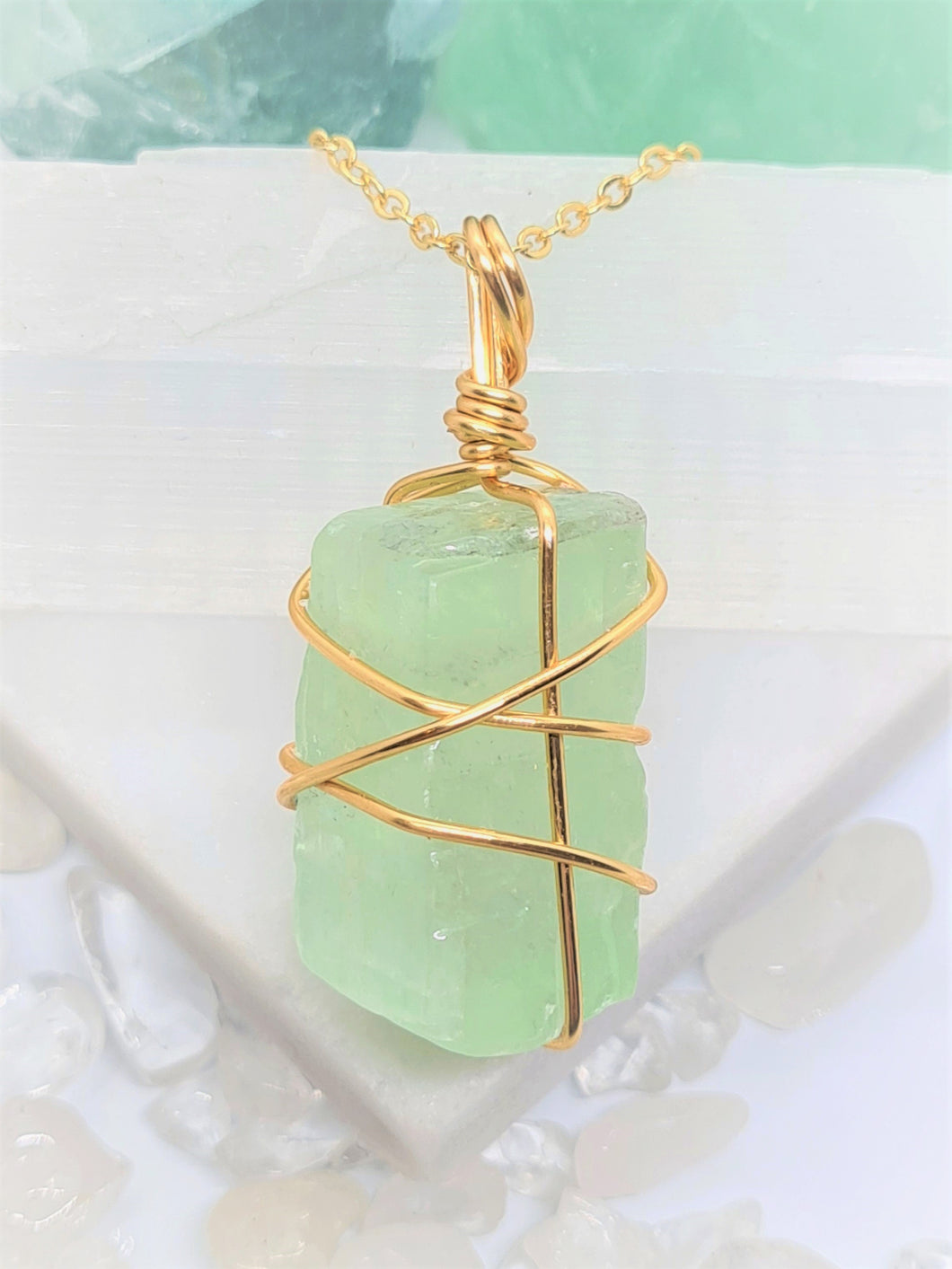 Green Calcite Crystal - Gold 22 Inch length