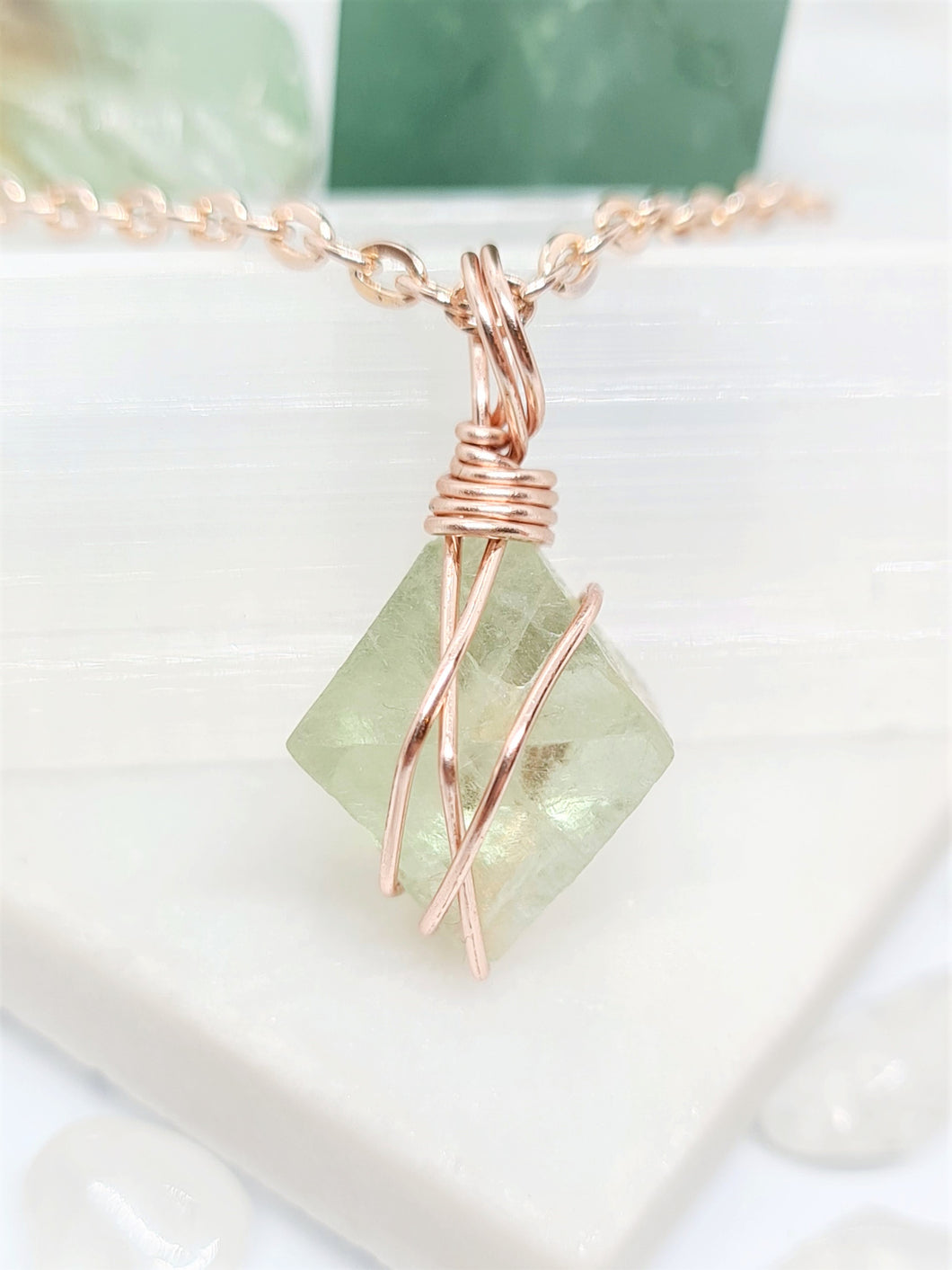 Green Fluorite Crystal - Rose Gold 20 Inch length