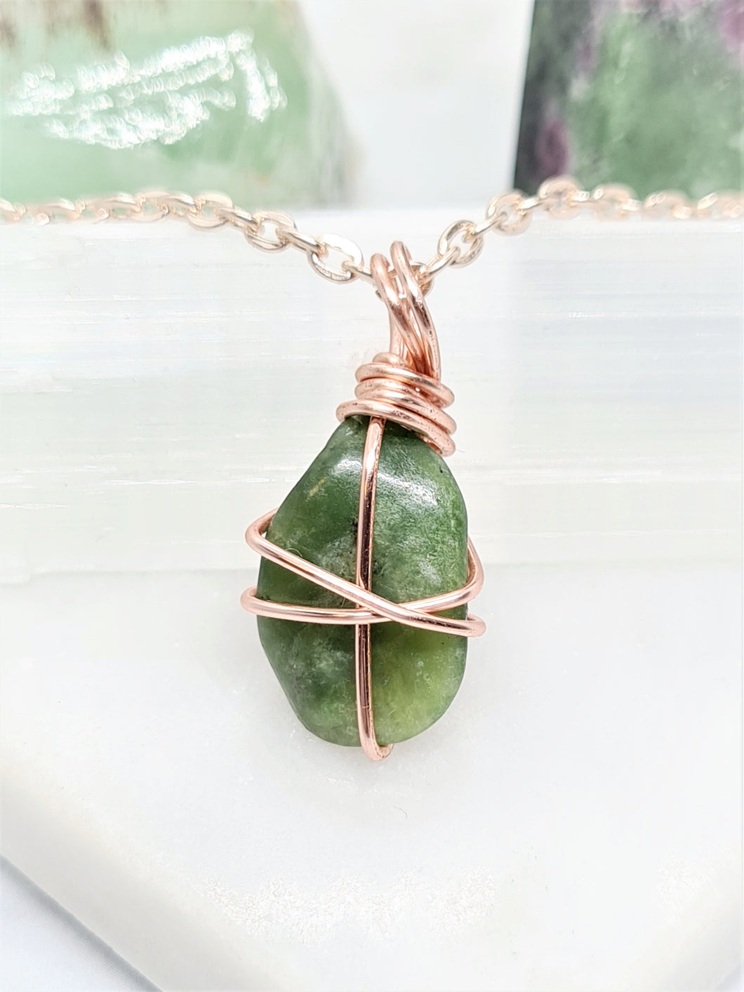 Nephrite Jade Wrap  - Rose Gold 18 Inch length