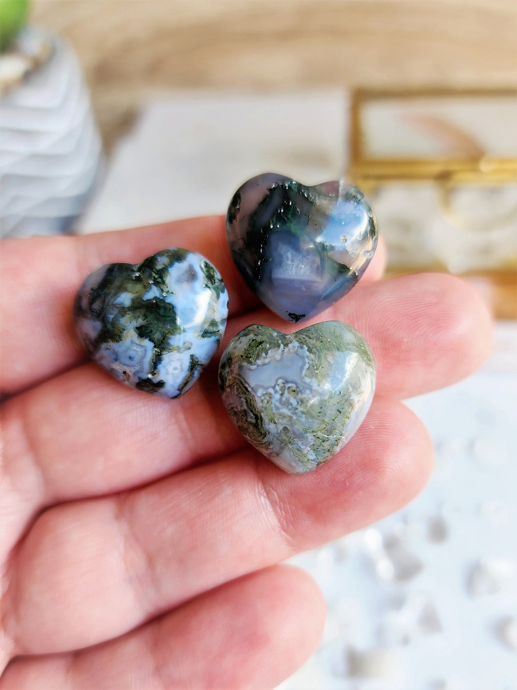 Moss Agate Heart Mini - 20mm