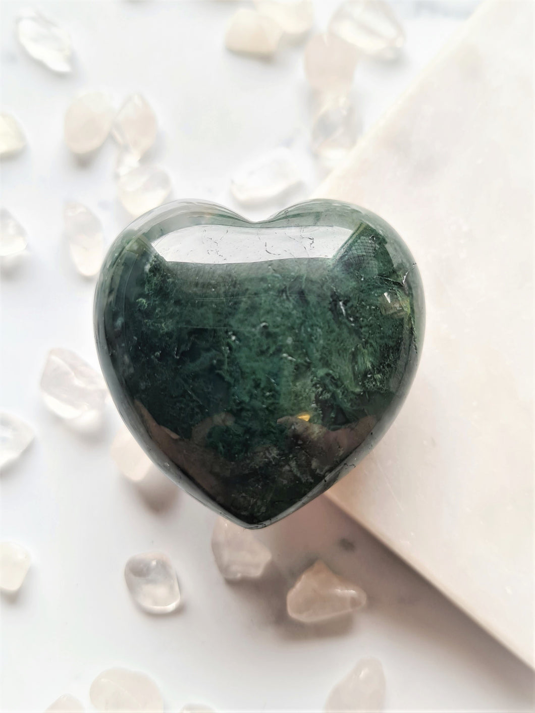 Moss Agate Heart - 40mm - Puffy