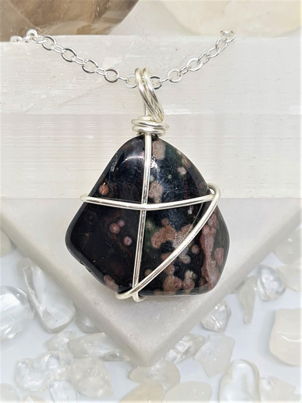 Ocean Jasper Wrap - Silver 20 Inch length