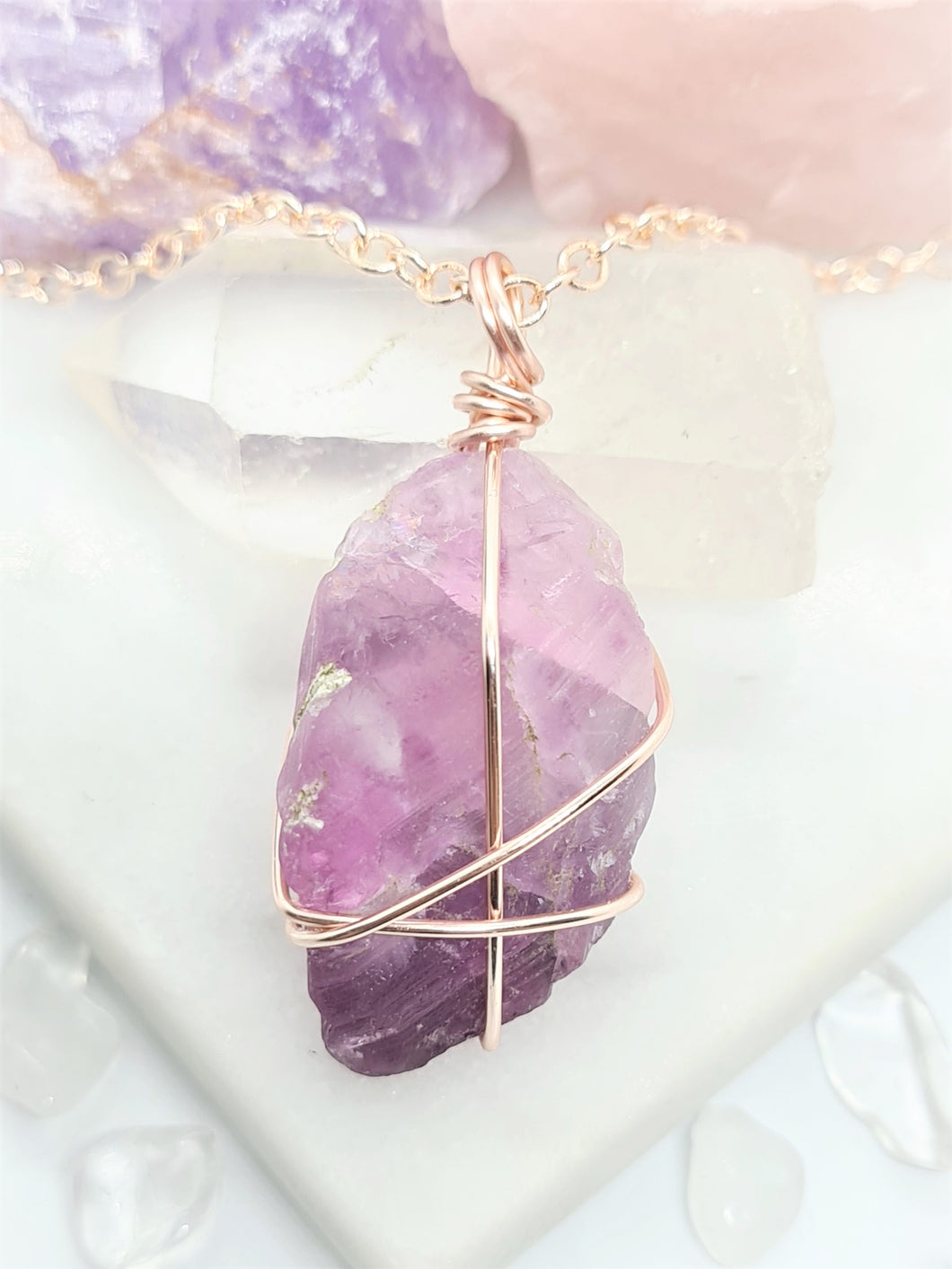 Purple Fluorite Rough - Rose Gold 22 Inch length