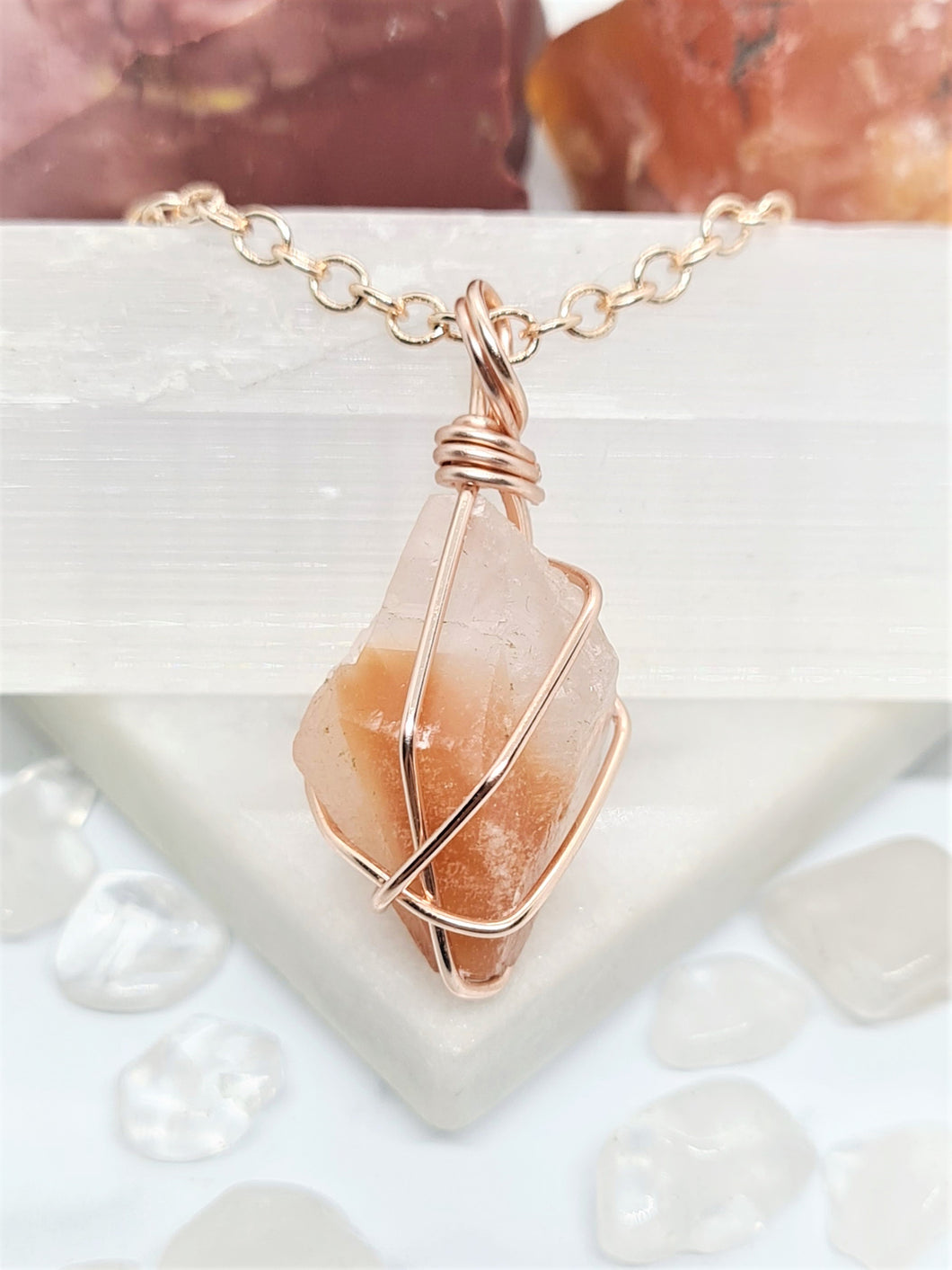 Red Calcite Crystal - Rose Gold 20 Inch length