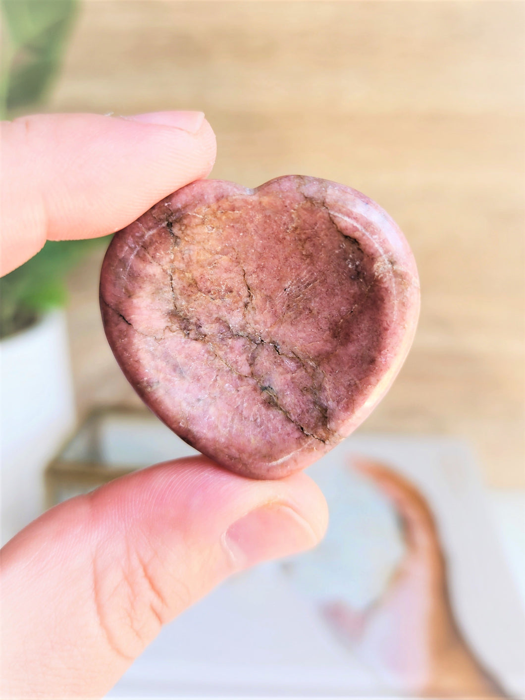 Rhodonite Heart Thumb Stone - 40mm