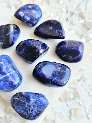 Sodalite helps to improve your communication and brings calming energies to soothe a busy mind